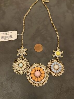 NWT ViVI Love Genuine Crystal Pastel Floral Statement Bib Necklace